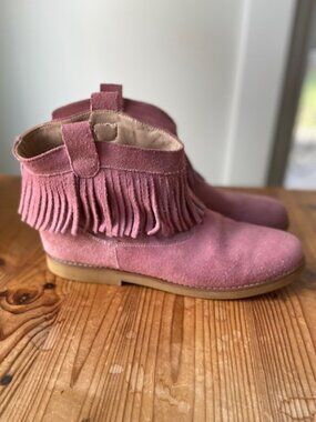 Elephantito Pink 100% Genuine Suede Fringe Boots Girls 6 / Women's 8